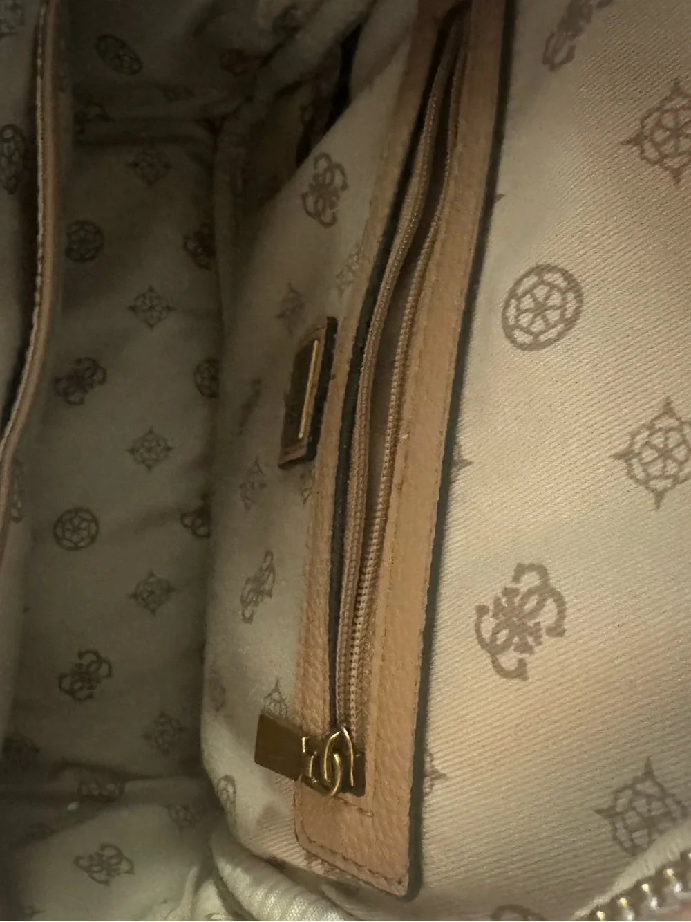 GUESS Abey Quilted Faux Leather Mini Backpack Camel Beige